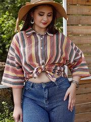  Stripe Print Bat Sleeve Blouse