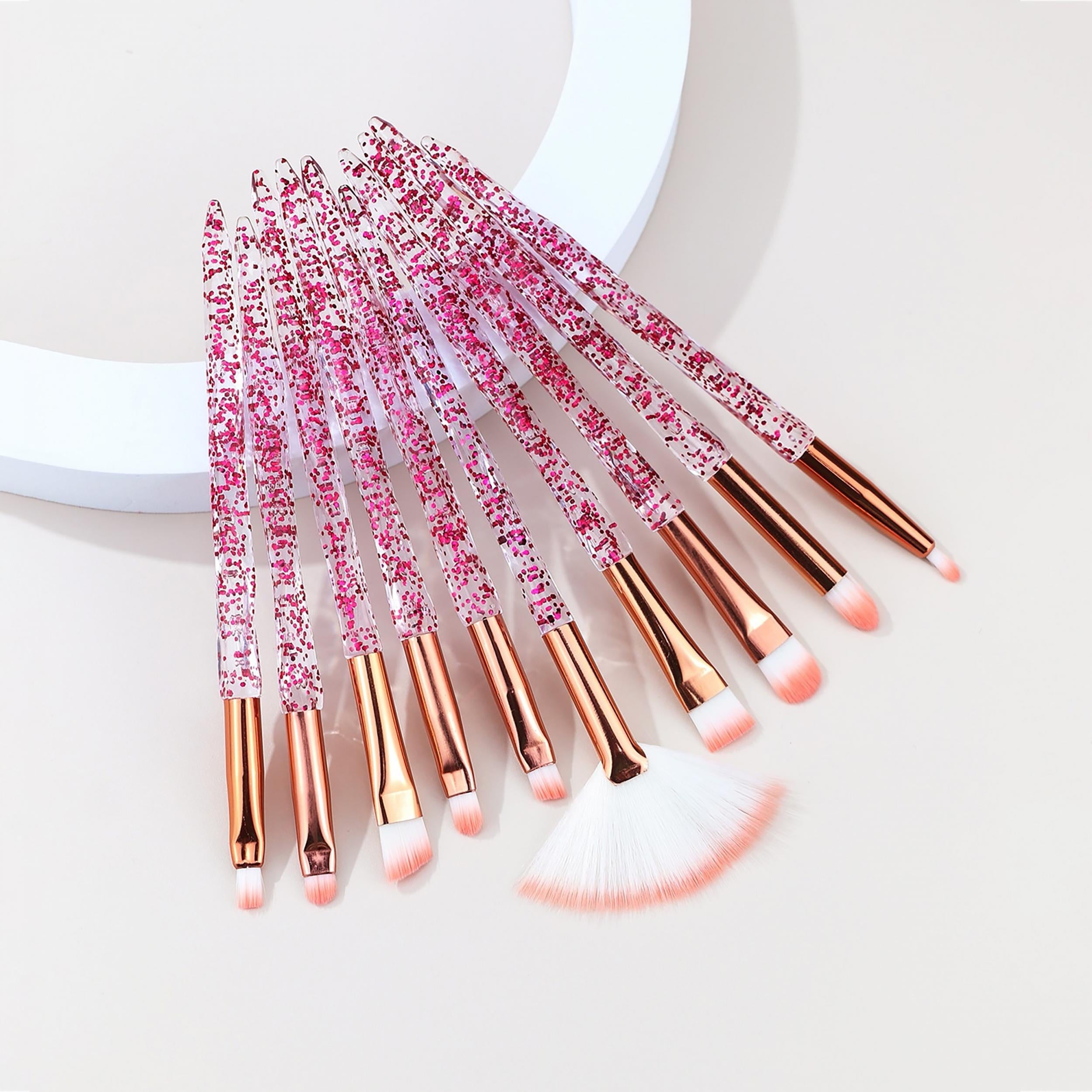 10pcs Crystal Glitter Makeup Brush Set Eye Shadow Eyebrow Blending Power