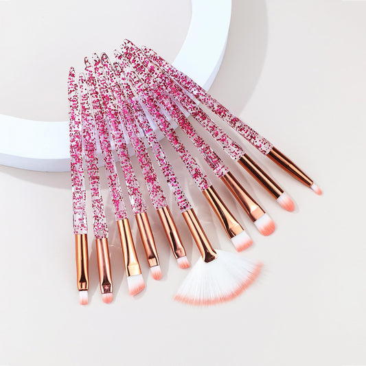 10pcs Crystal Glitter Makeup Brush Set Eye Shadow Eyebrow Blending Power