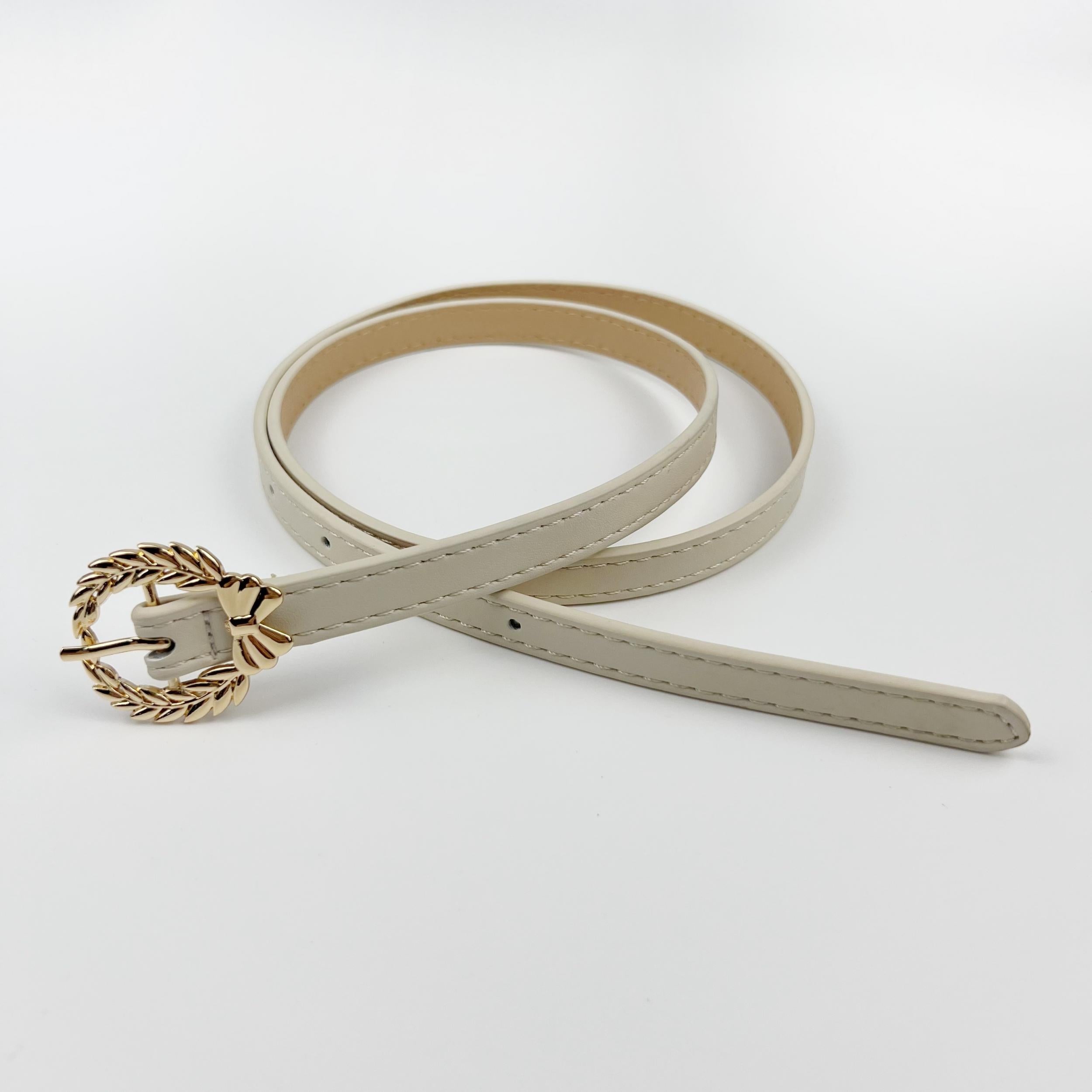 Bowknot Leaf Buckle Thin Belt PU Leather Waist Belt for Women