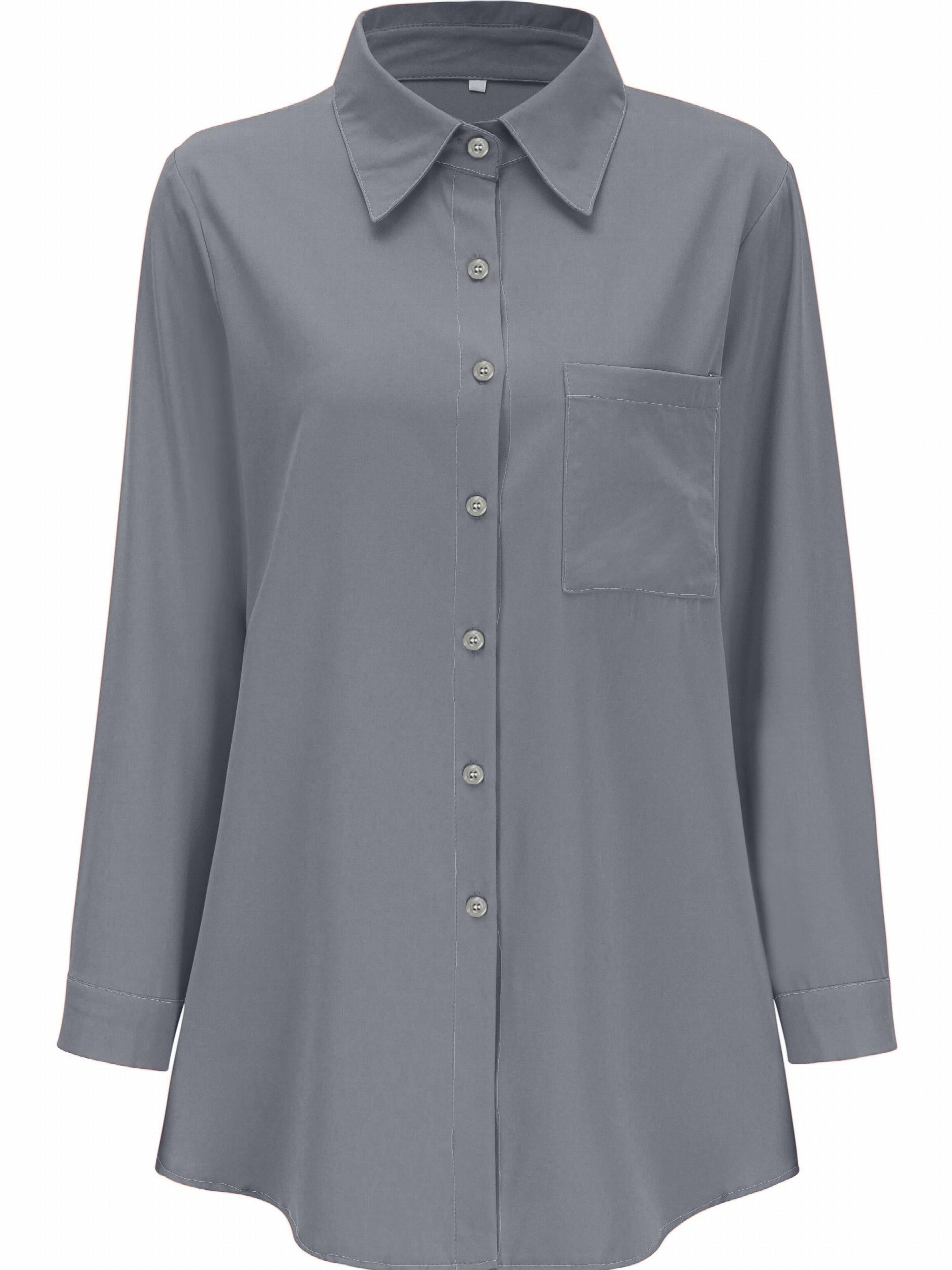  Solid Long Sleeve Button Up Collar Shirt
