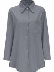  Solid Long Sleeve Button Up Collar Shirt