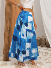  Colorblock Denim Print Maxi Skirt