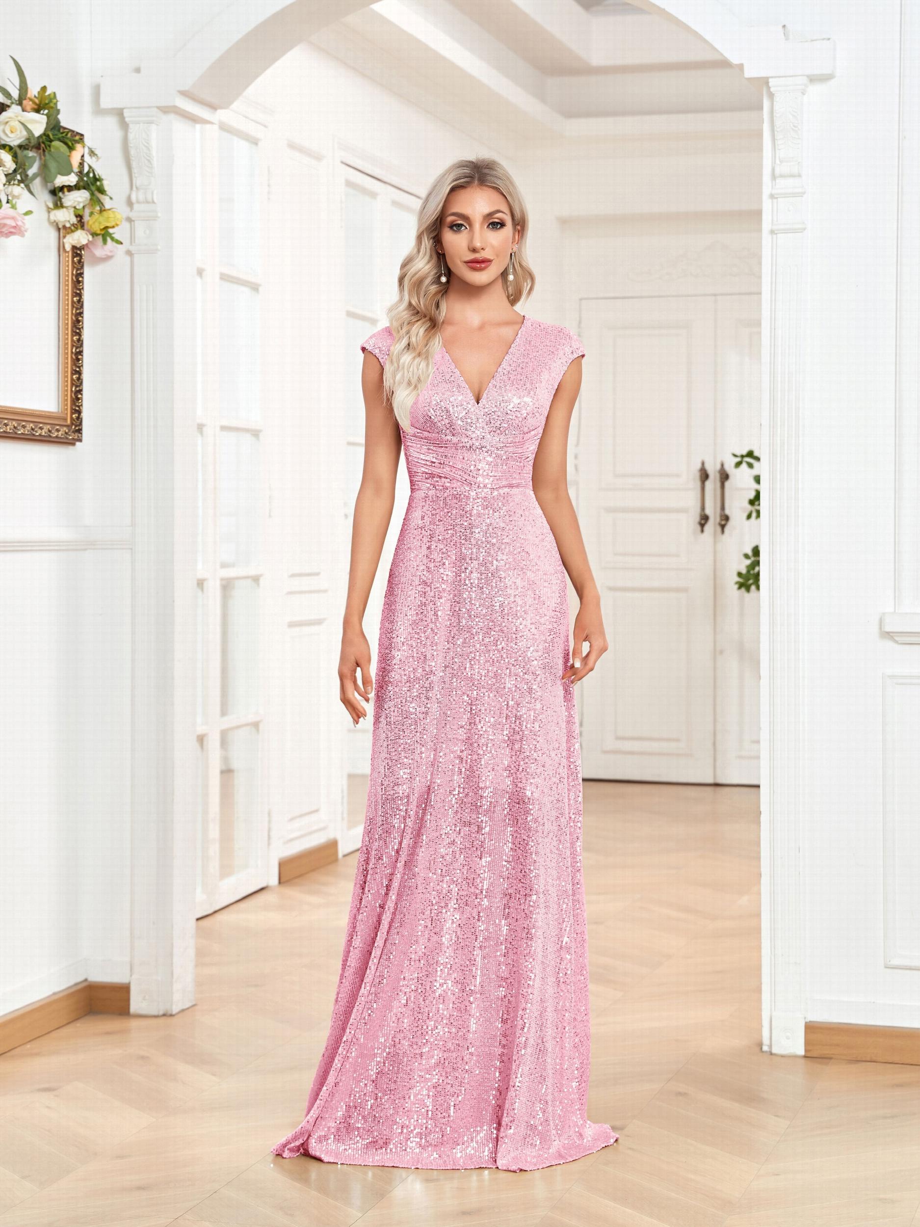 Sequined V Neck Maxi Dress for Cocktail Party