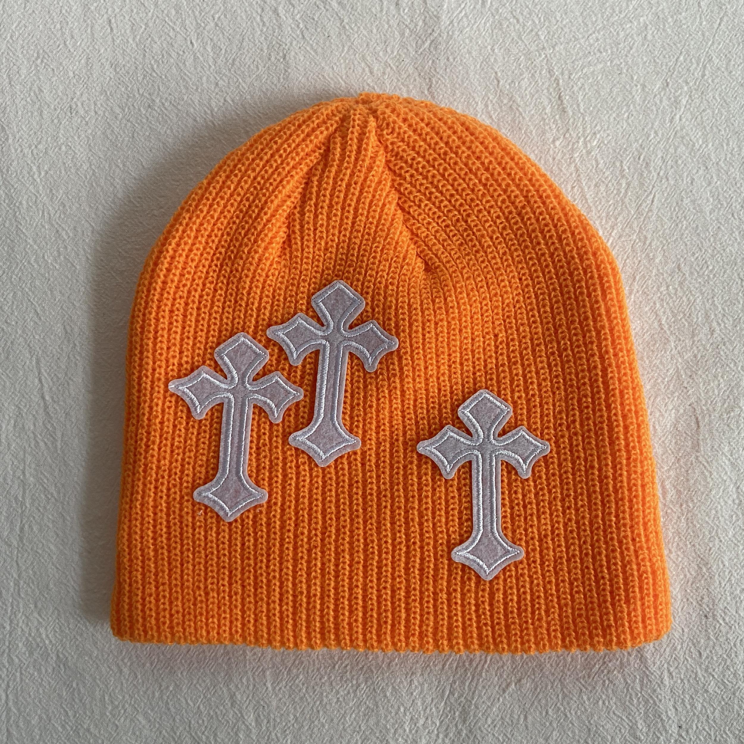 Gothic Cross Patch Knitted Beanie Solid Skull Hat Hip Hop Warm Knit Hat
