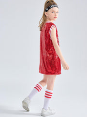 Girls Sequin Sleeveless T shirt Dress Socks Set For Dance Performance