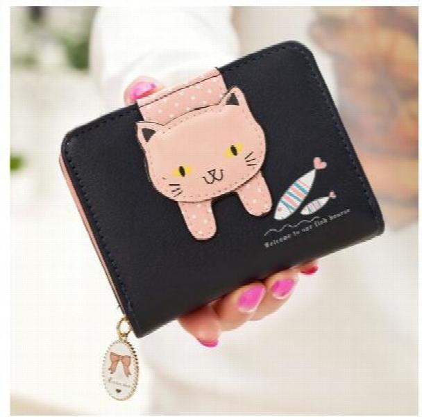 Cat Print Short Zipper Women's Wallet