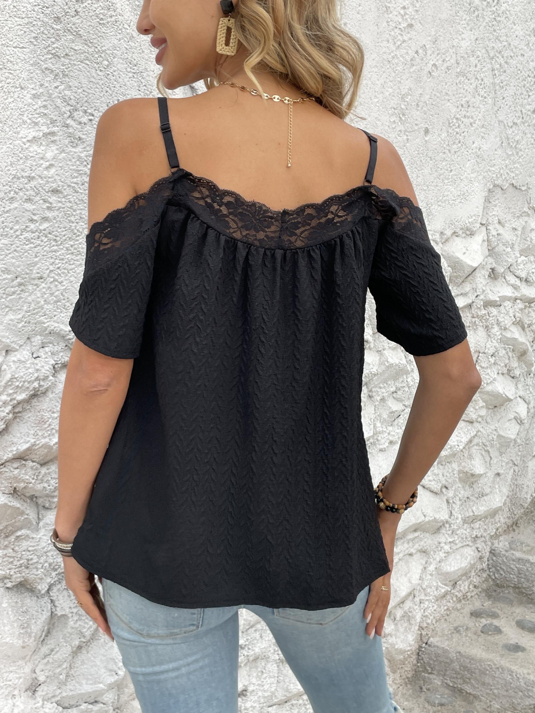 Cold Shoulder Cami Top with Lace Trim