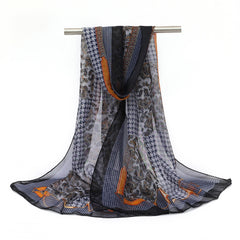 Houndstooth Paisley Print Chiffon Scarf - Vintage Windproof Head Wrap