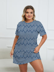  Geometric Print Round Neck Dress