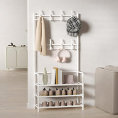 Entryway Coat Rack Shoe Rack with Storage Shelves & Hooks
