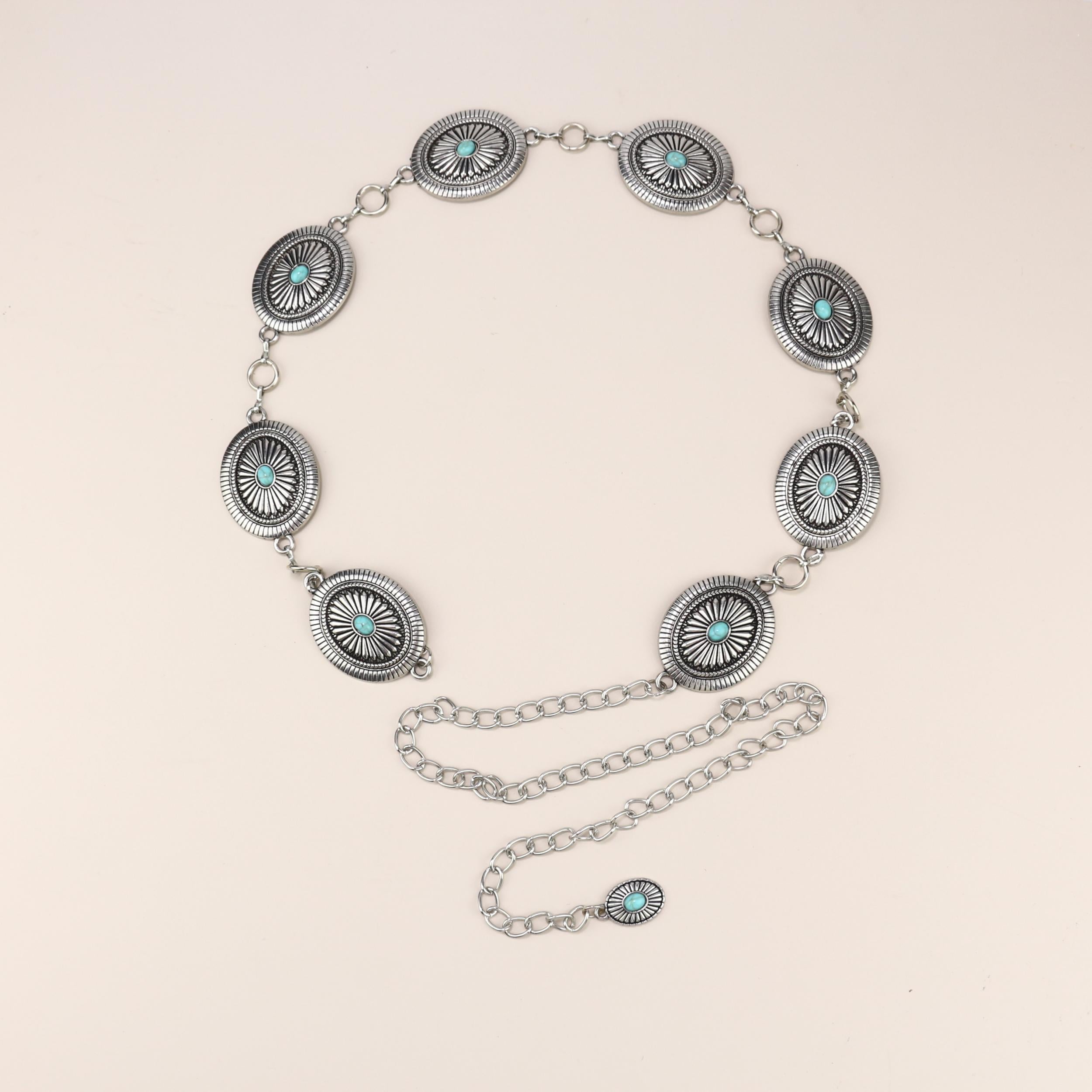 Vintage Oval Turquoise Waist Chain Boho Metal Chain Belt