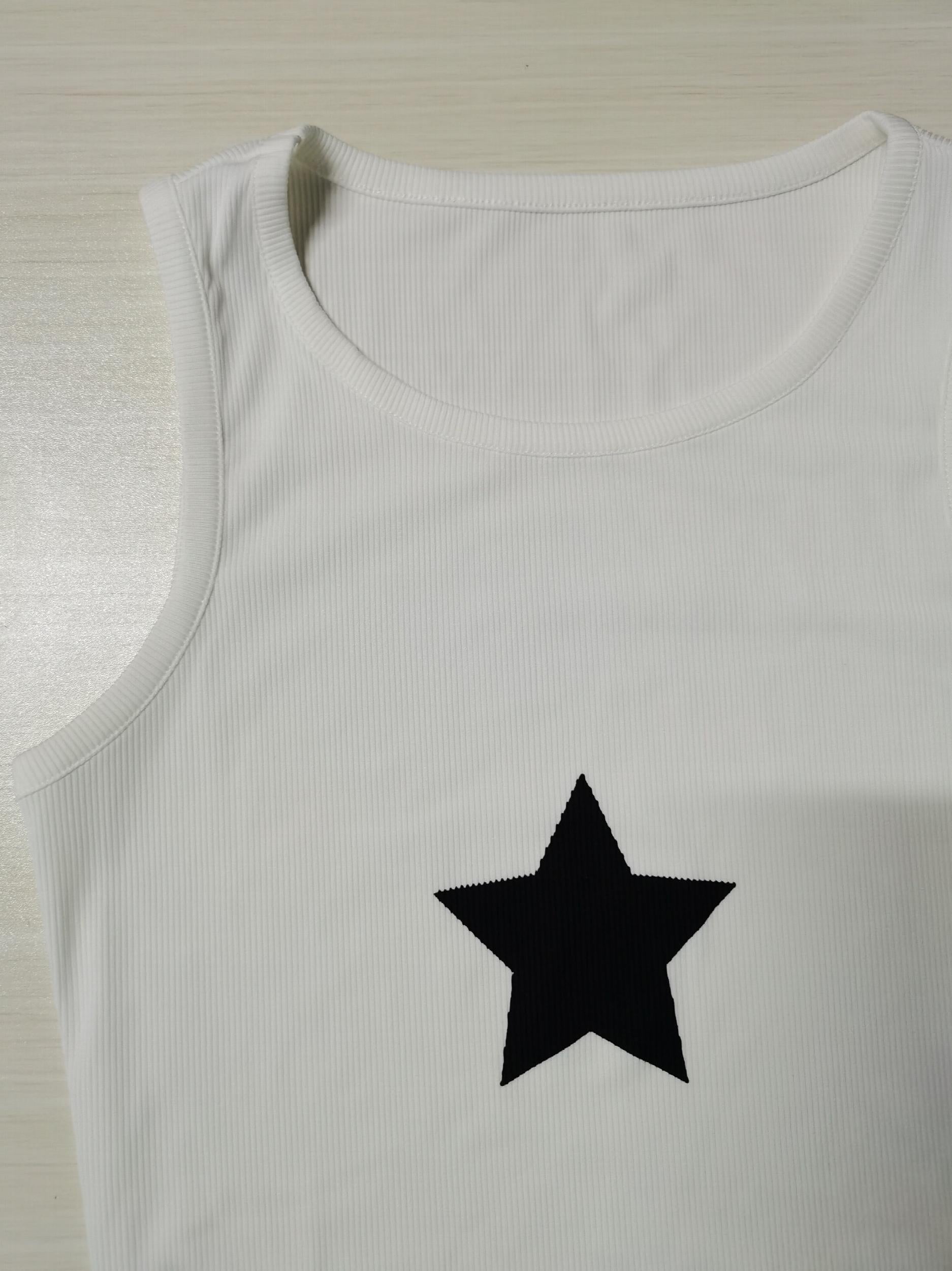 Y2K Star Print Tank Top Crew Neck Slim Sleeveless