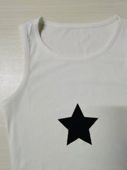 Y2K Star Print Tank Top Crew Neck Slim Sleeveless
