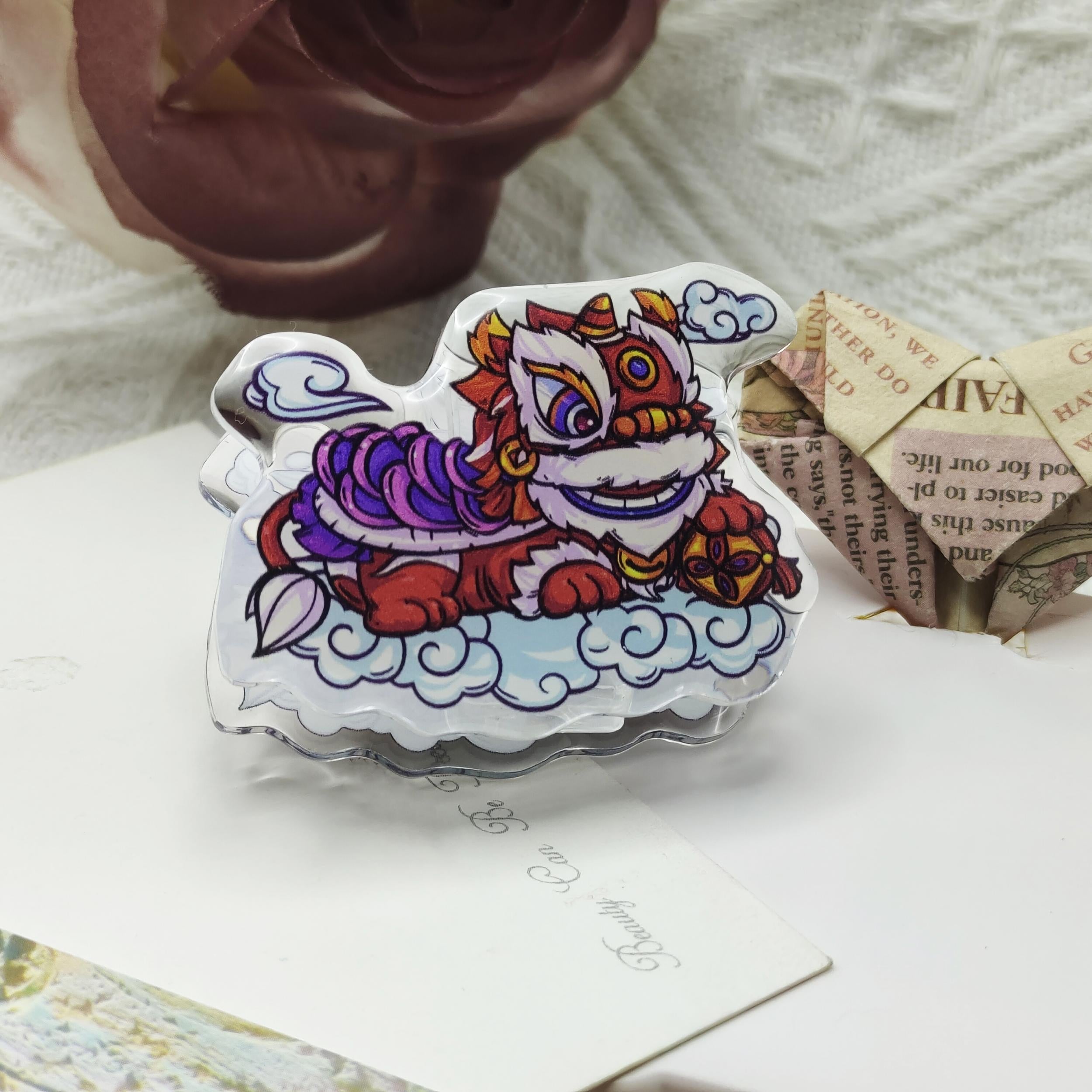 Year Lion Dance Drip Acrylic Clip Chinese Symbol Office Paper Holder Birthday
