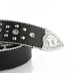 Vintage Western Rivet PU Leather Belt with Carved Buckle