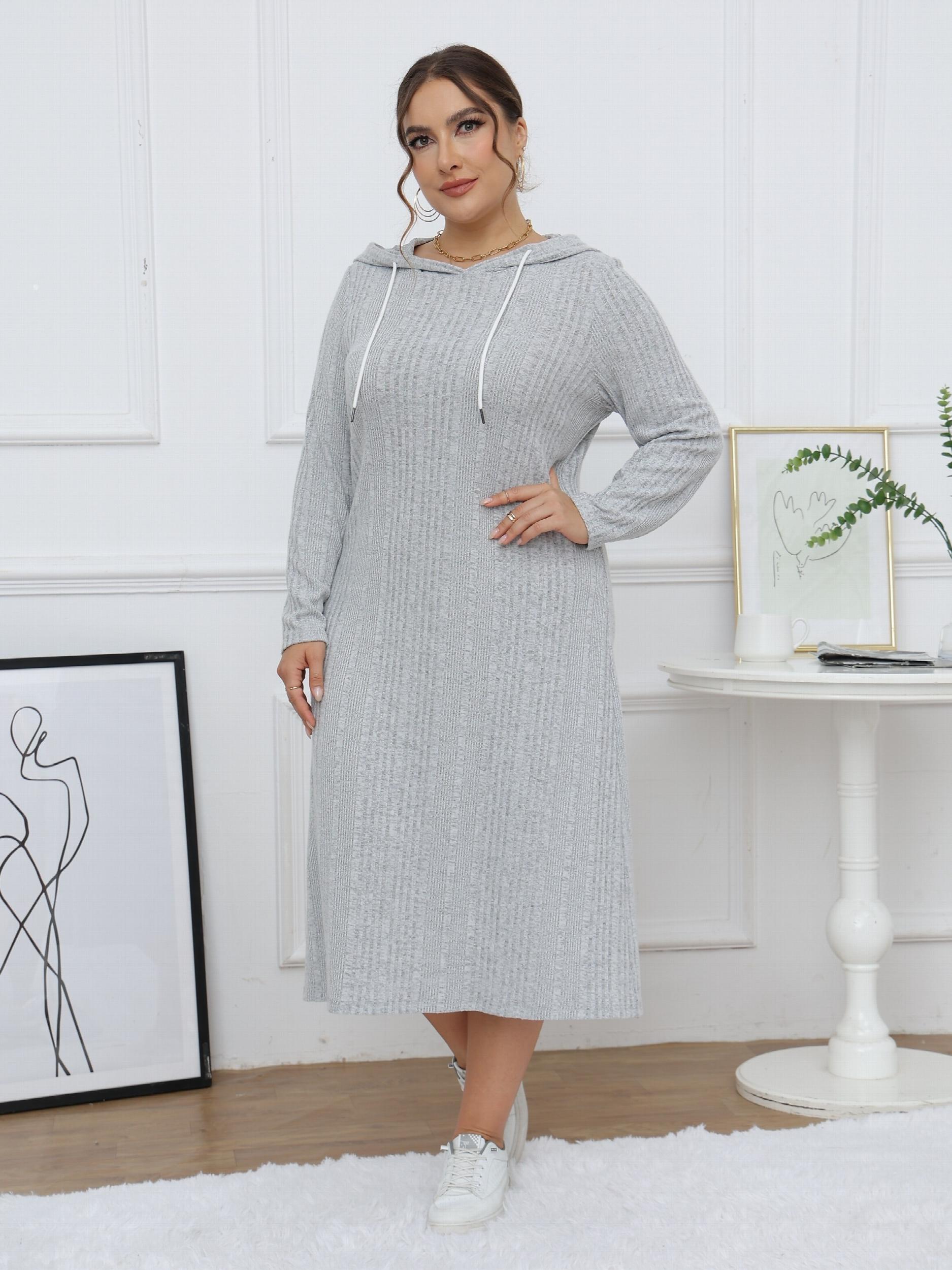  Ribbed Long Sleeve Hooded Dress