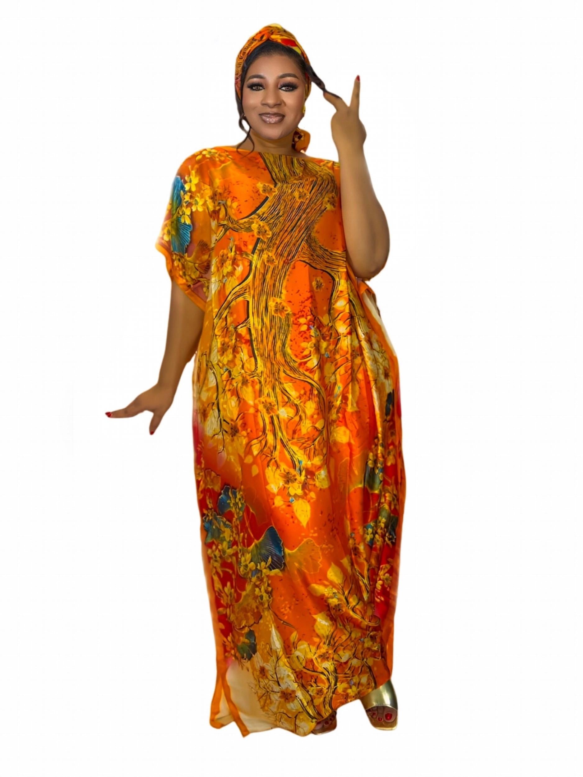  Colorblock Chain Print Maxi Kaftan Dress