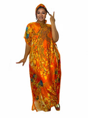  Colorblock Chain Print Maxi Kaftan Dress