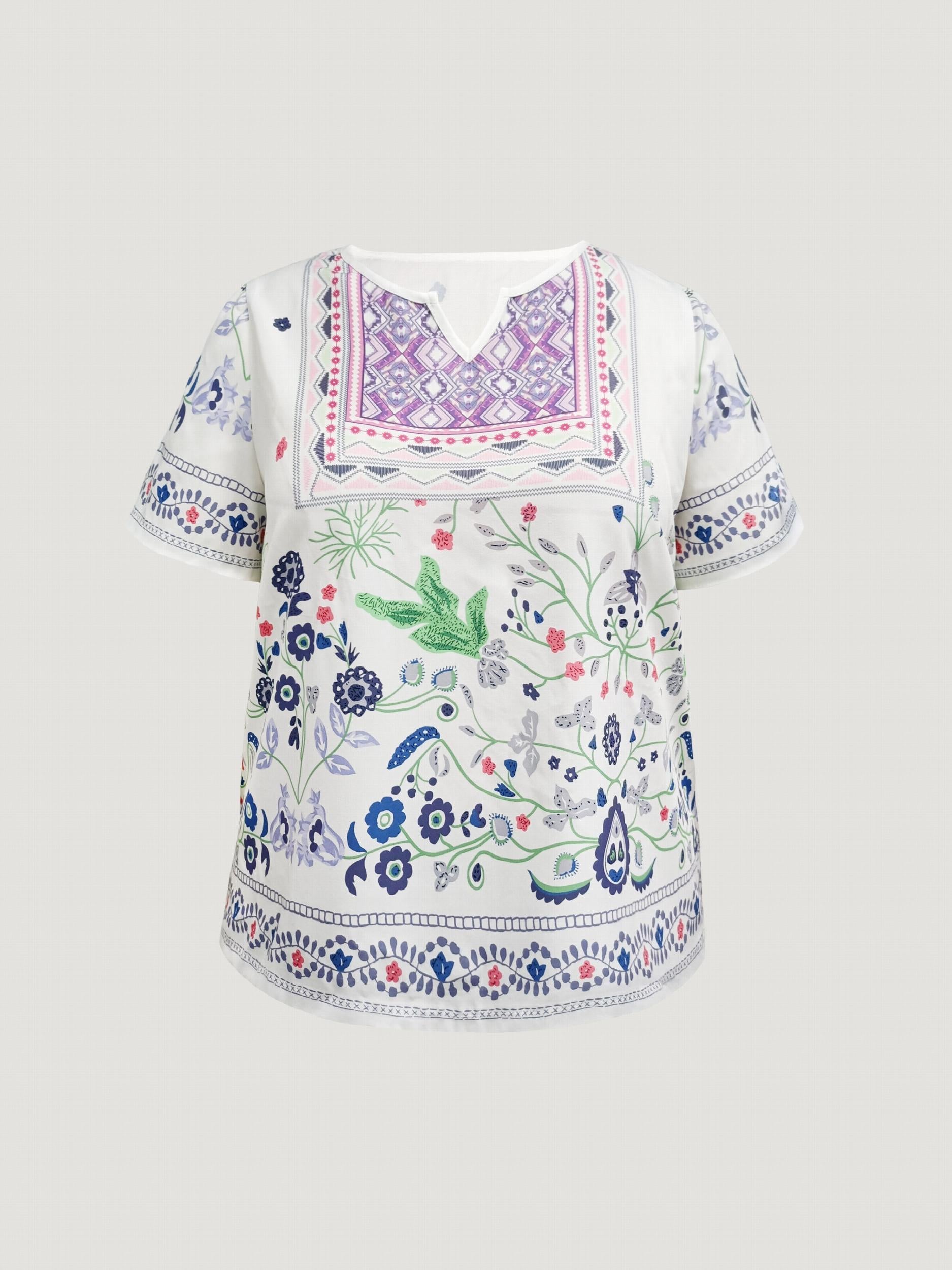  Floral Print Short Sleeve Blouse