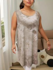 Tie Dye Print Lounge Dresses Crew Neck Sleeveless Home Dress Women's Loungewear