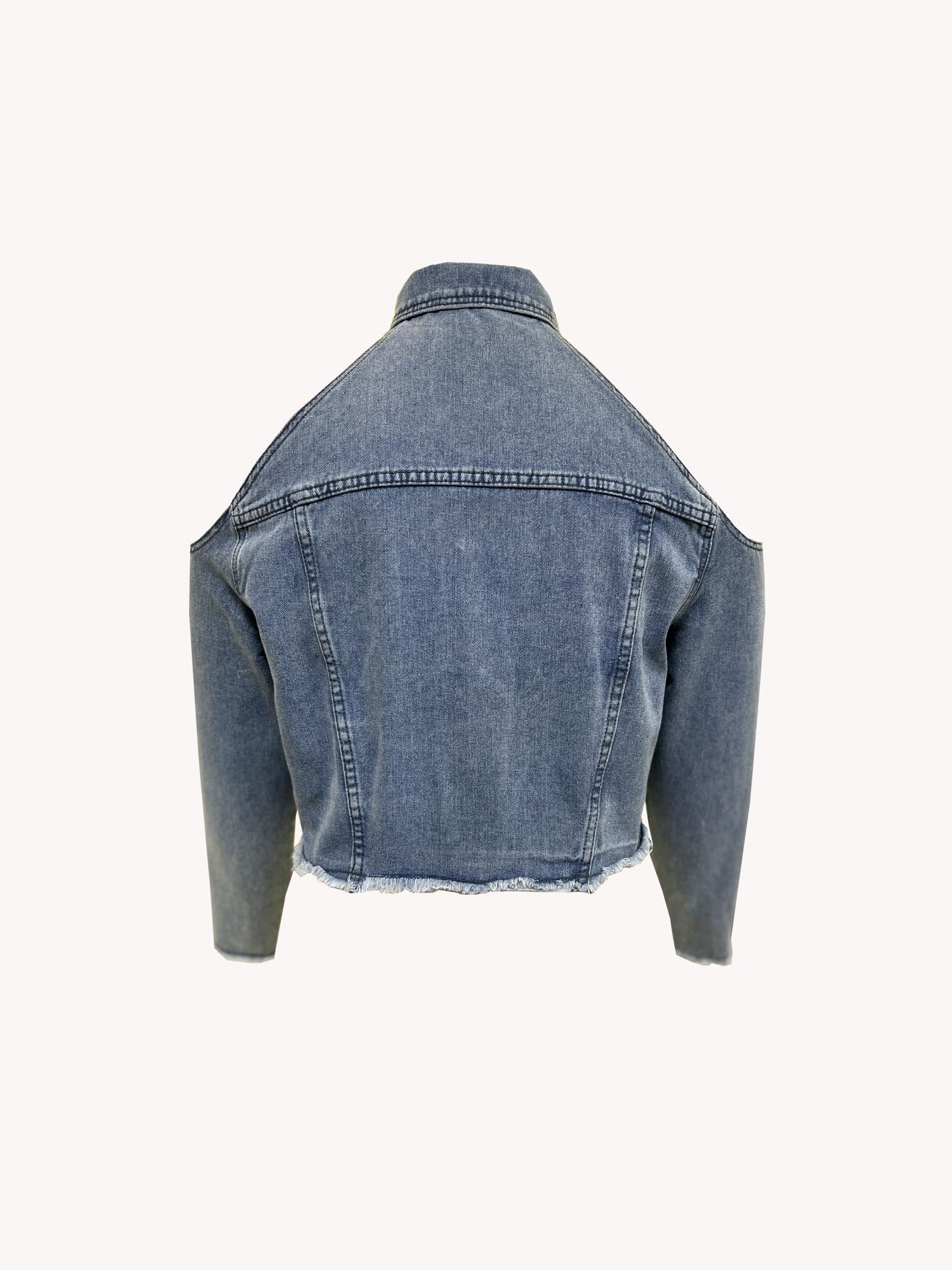  Sexy Denim Jacket - Cold Shoulder Button Up Crop Denim Jacket
