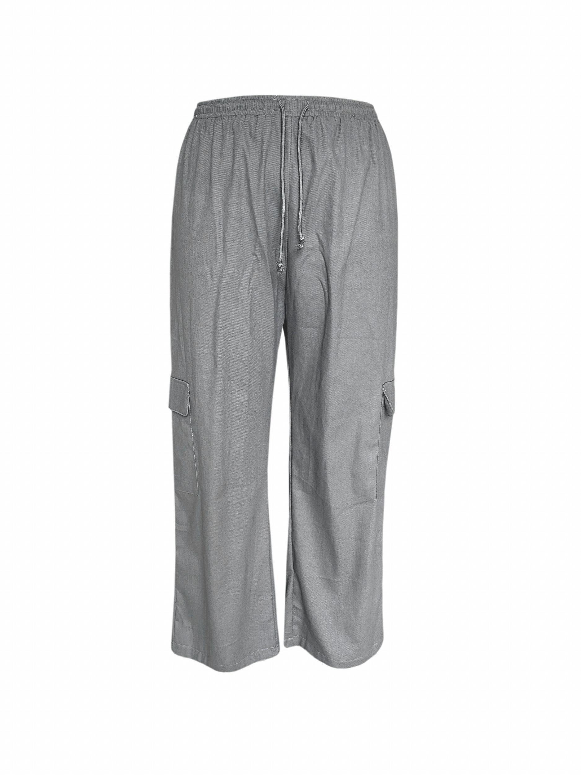  Women's Solid Cargo Pants with Drawstring Waist
