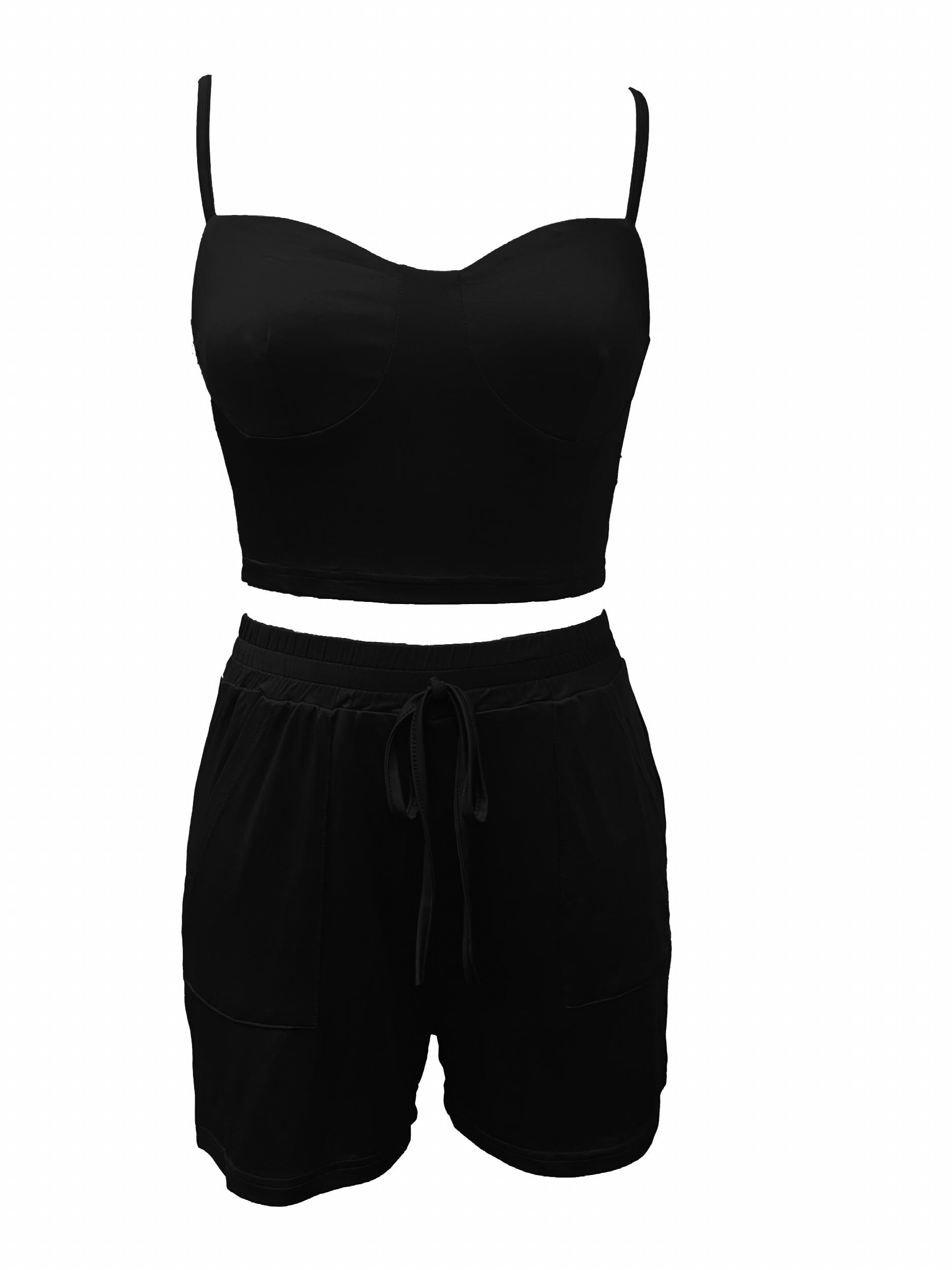 Summer Backless Crop Top & High Waist Drawstring Shorts Set