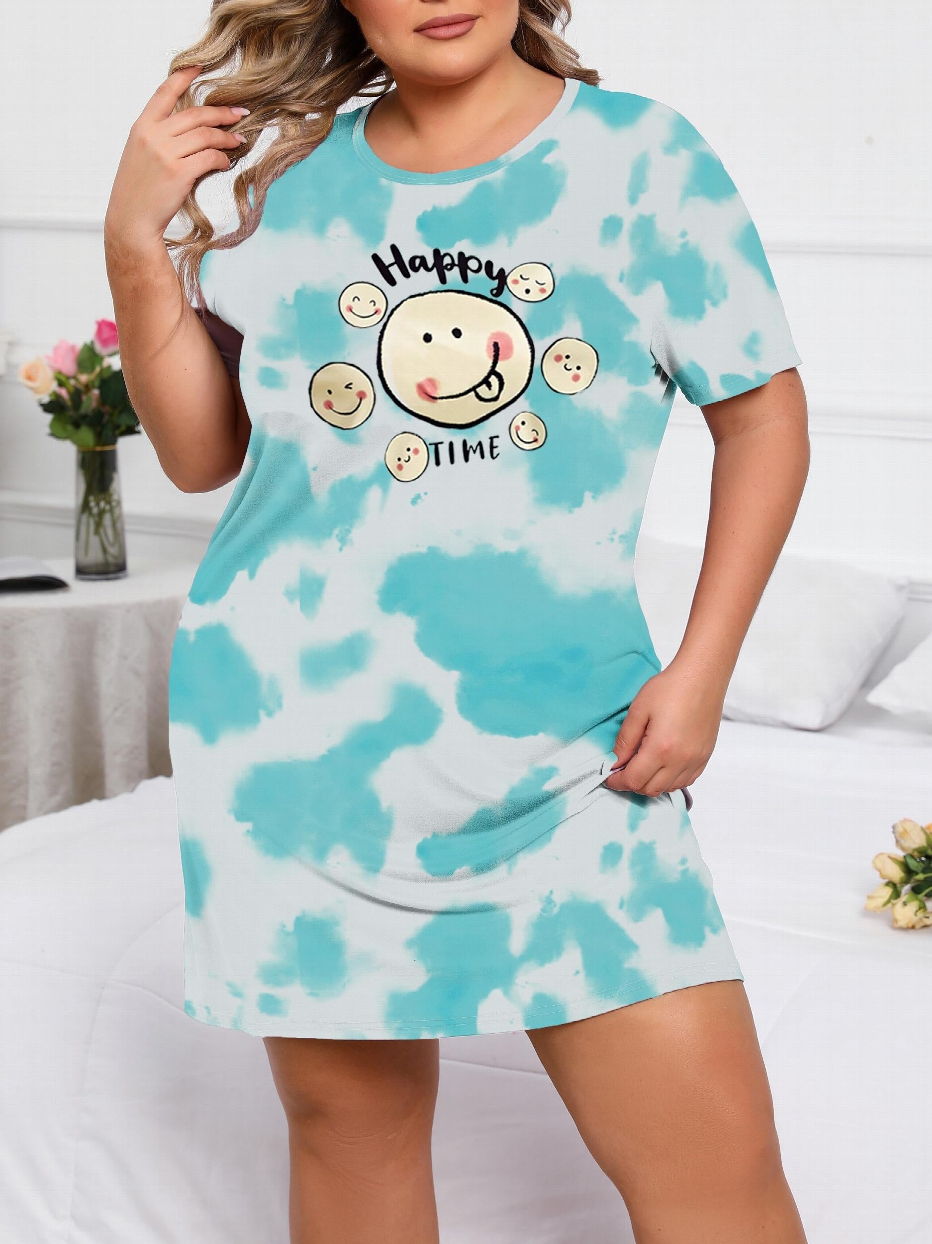  Tie Dye & Cartoon Print Sleep Dress