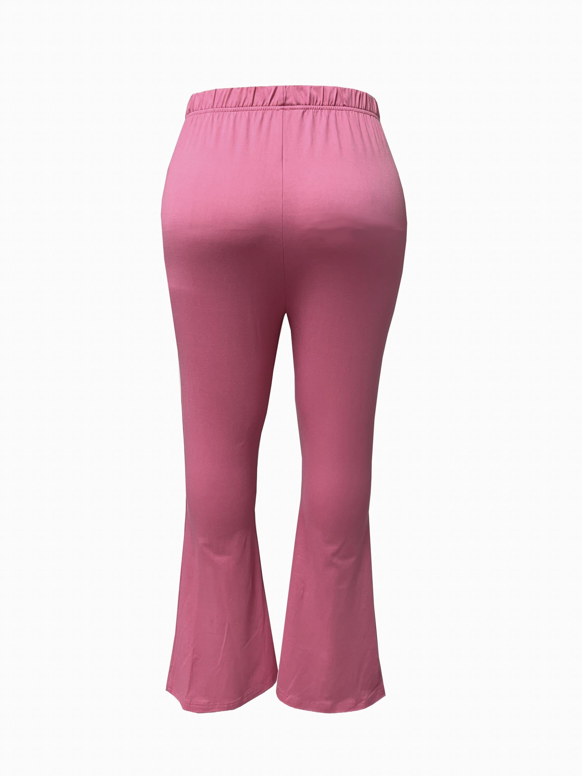  Solid Flared Leg Trousers High Rise Casual Pants