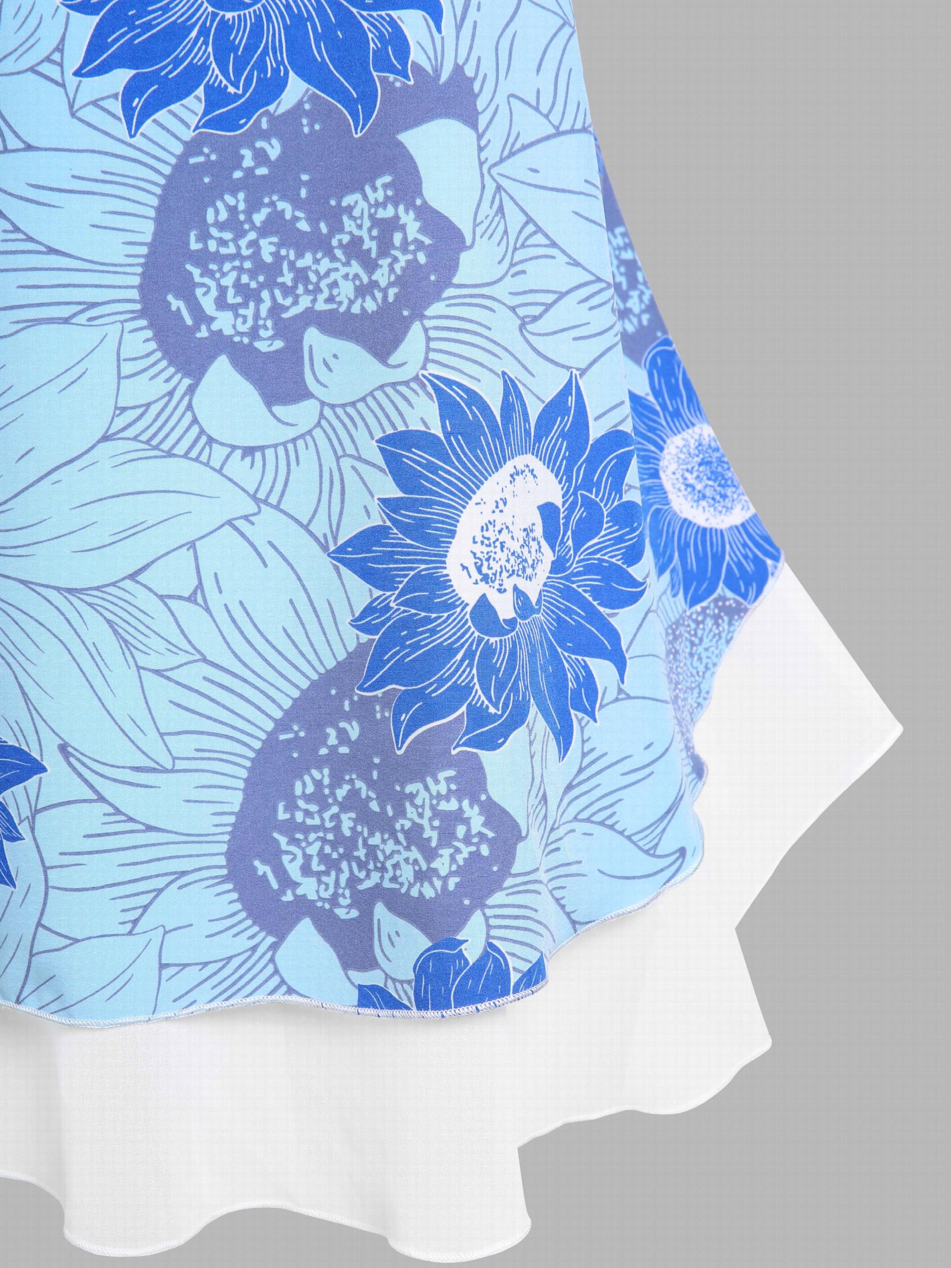  Floral Print V Neck Layered Split Strap Tank Top