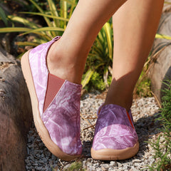 Women's Purple Pattern Canvas Slip On Low Flat Comfy Shoes