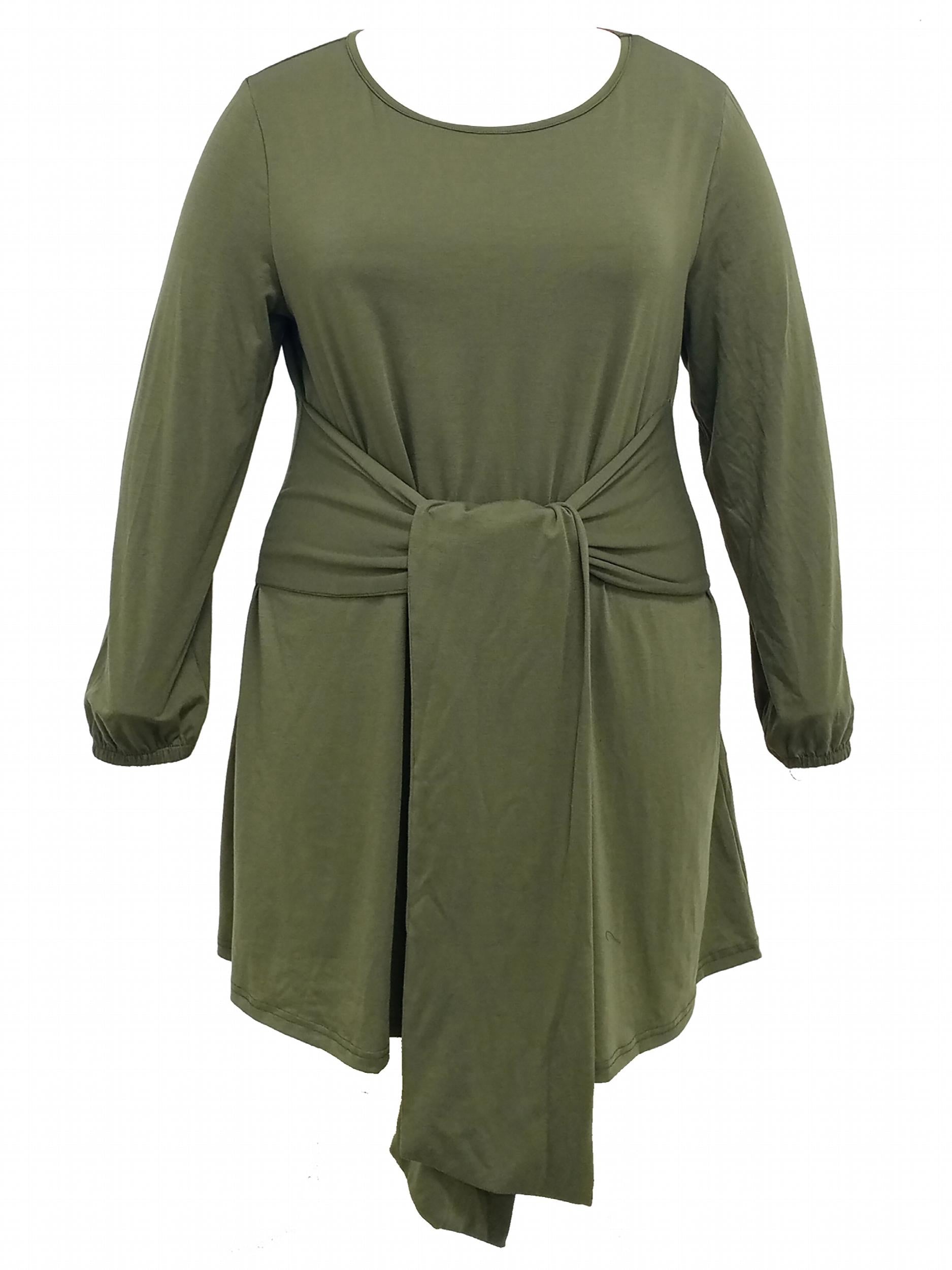  Casual Dress Women's Plus Solid Knot Front Long Sleeve