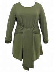  Casual Dress Women's Plus Solid Knot Front Long Sleeve