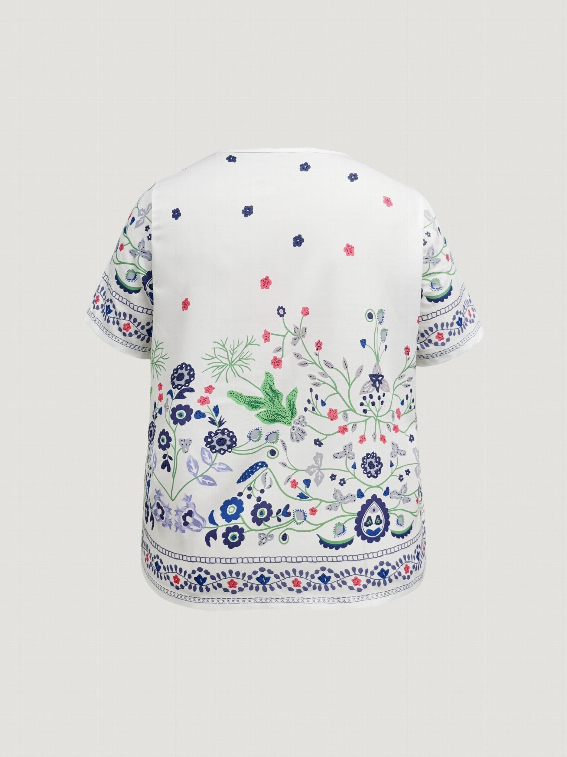  Floral Print Short Sleeve Blouse