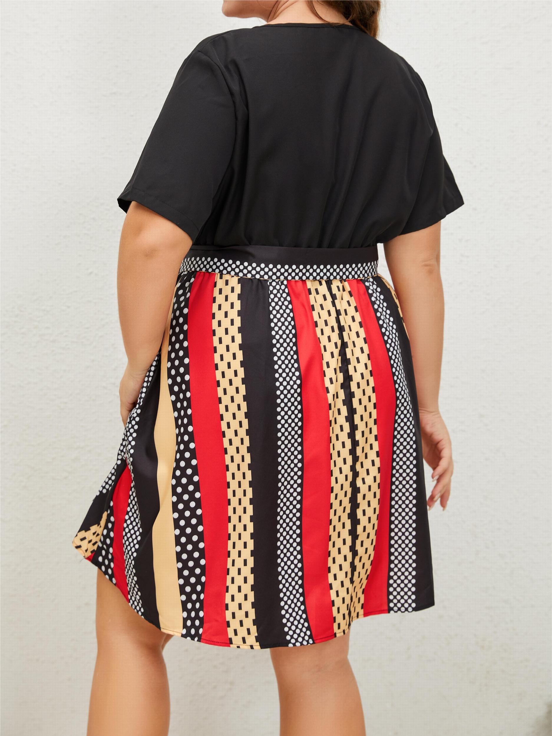  Colorblock Polka Dot Print Short Sleeve Dress