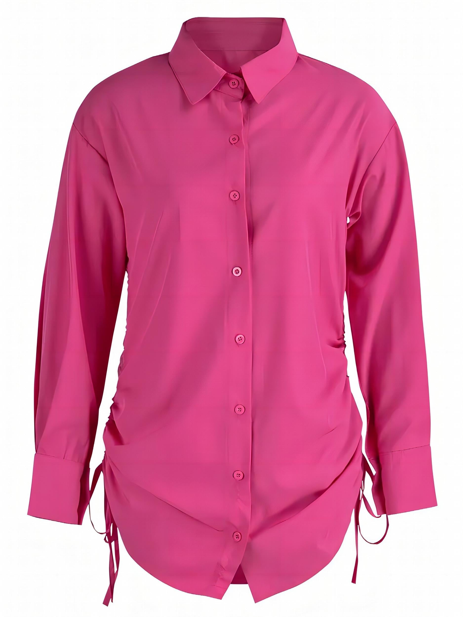  Solid Button-Up Long Sleeve Blouse
