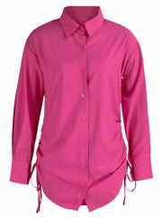  Solid Button-Up Long Sleeve Blouse