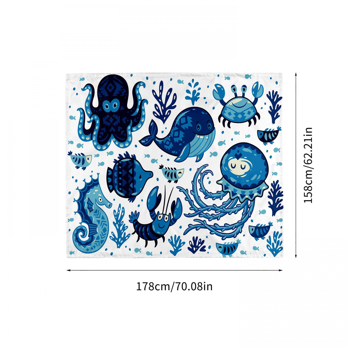 Marine Animal Print Picnic Mat Lightweight Waterproof Sandproof