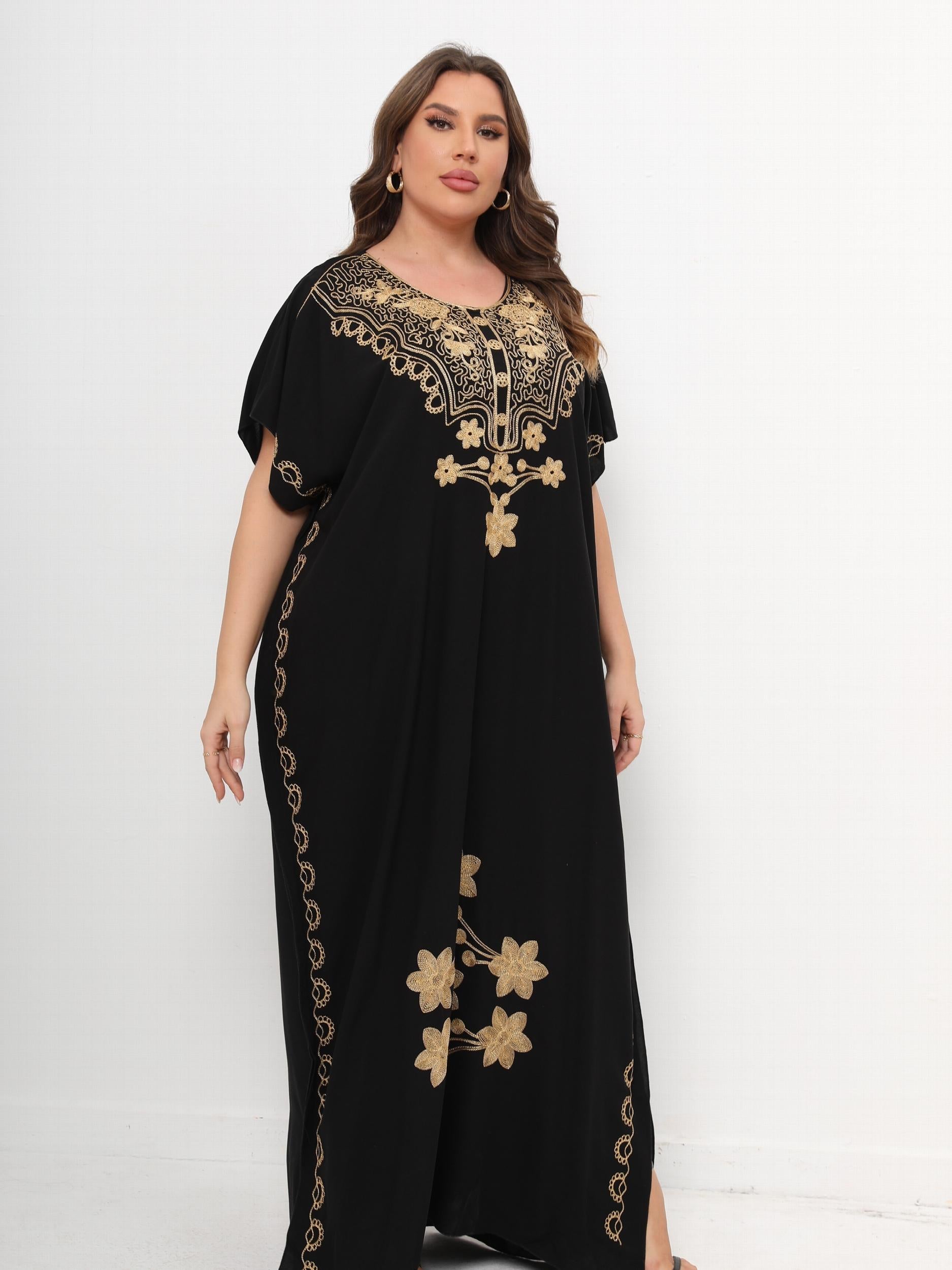  Floral Print Maxi Kaftan Dress