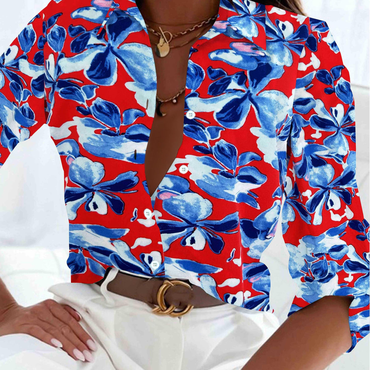  Floral Print Long Sleeve Boho Blouse