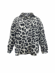  Leopard Print Long Sleeve Button Up Blouse