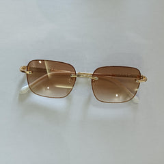 Glitter Rimless Sunglasses Women Tinted UV400 Sun Shades With Case