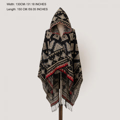 Oversized Hoodie Scarf Blanket Shawl Boho Geometric Print Tassel Warm Cape