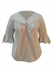  Colorblockstripe Print V Neck Top