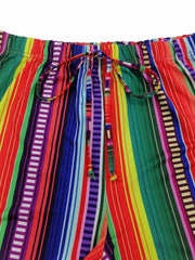  Rainbow Striped Print Medium Stretch Tie Shorts