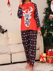  Christmas Pajamas Set Reindeer & Snowflake Print Top & Joggers Set