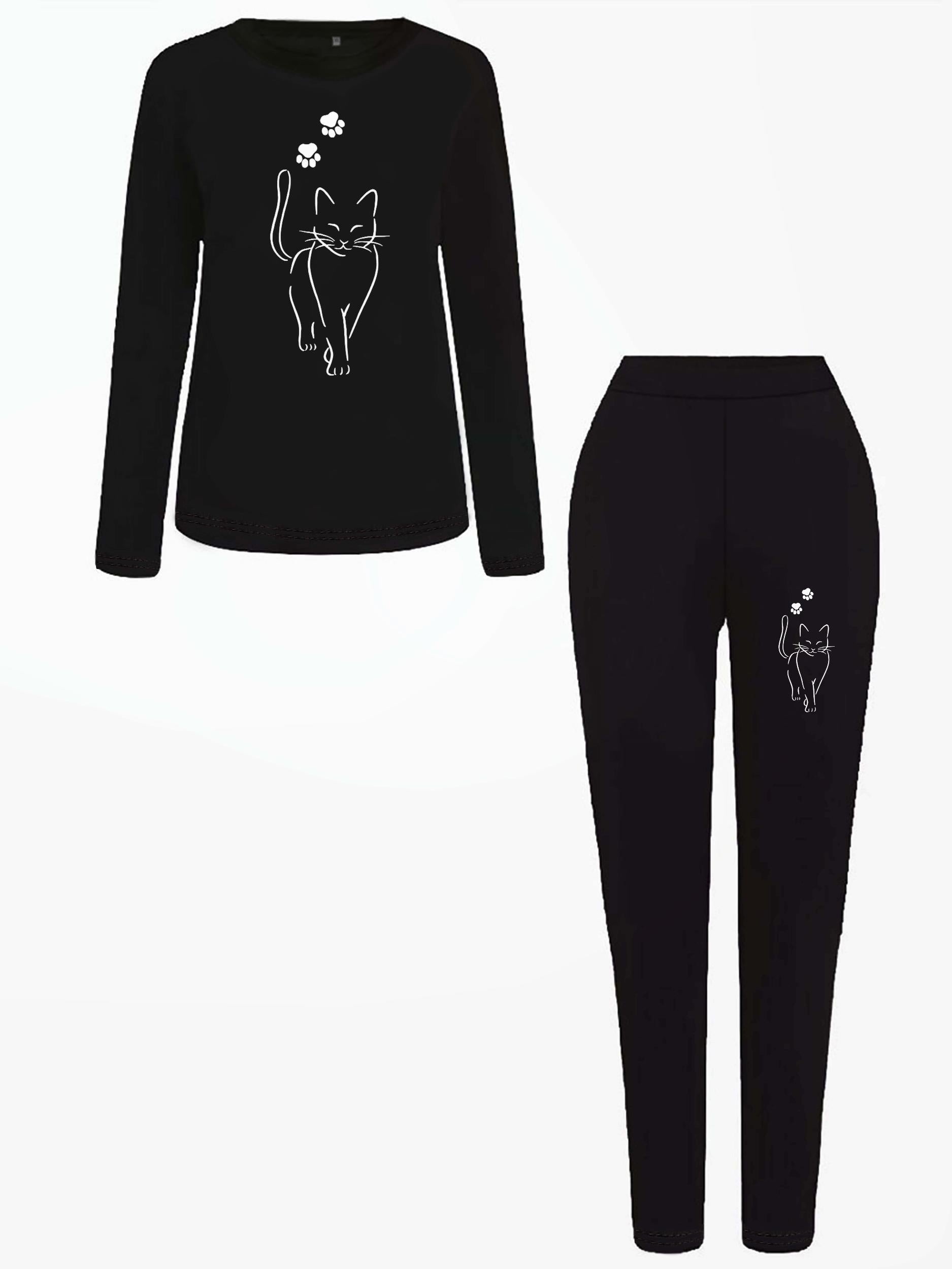 Women's Plus Cat Print 2 Piece Set