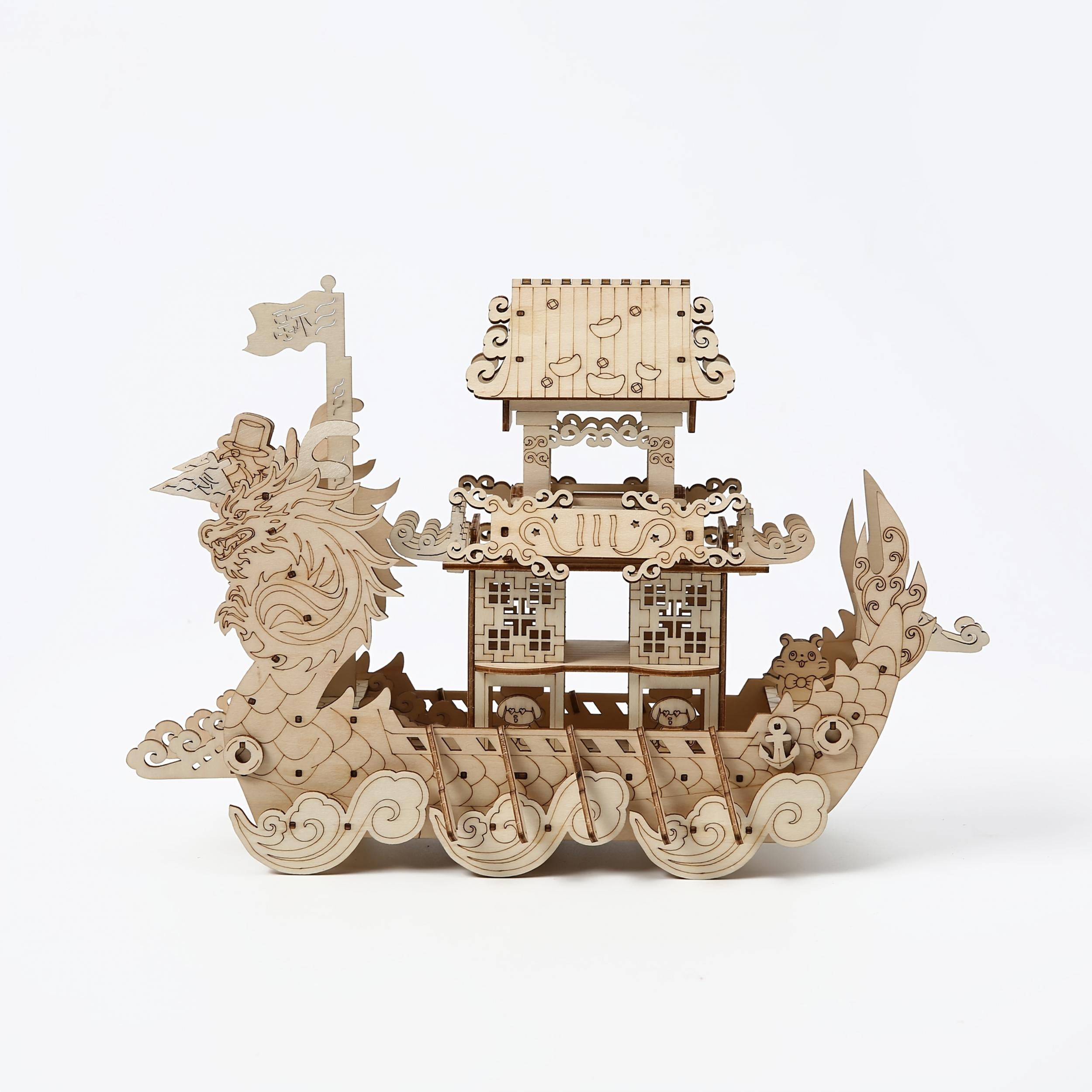 DIY 3D Wooden Puzzle Model Chinese Dragon Boat Educational Heritage