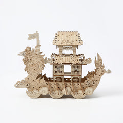 DIY 3D Wooden Puzzle Model Chinese Dragon Boat Educational Heritage